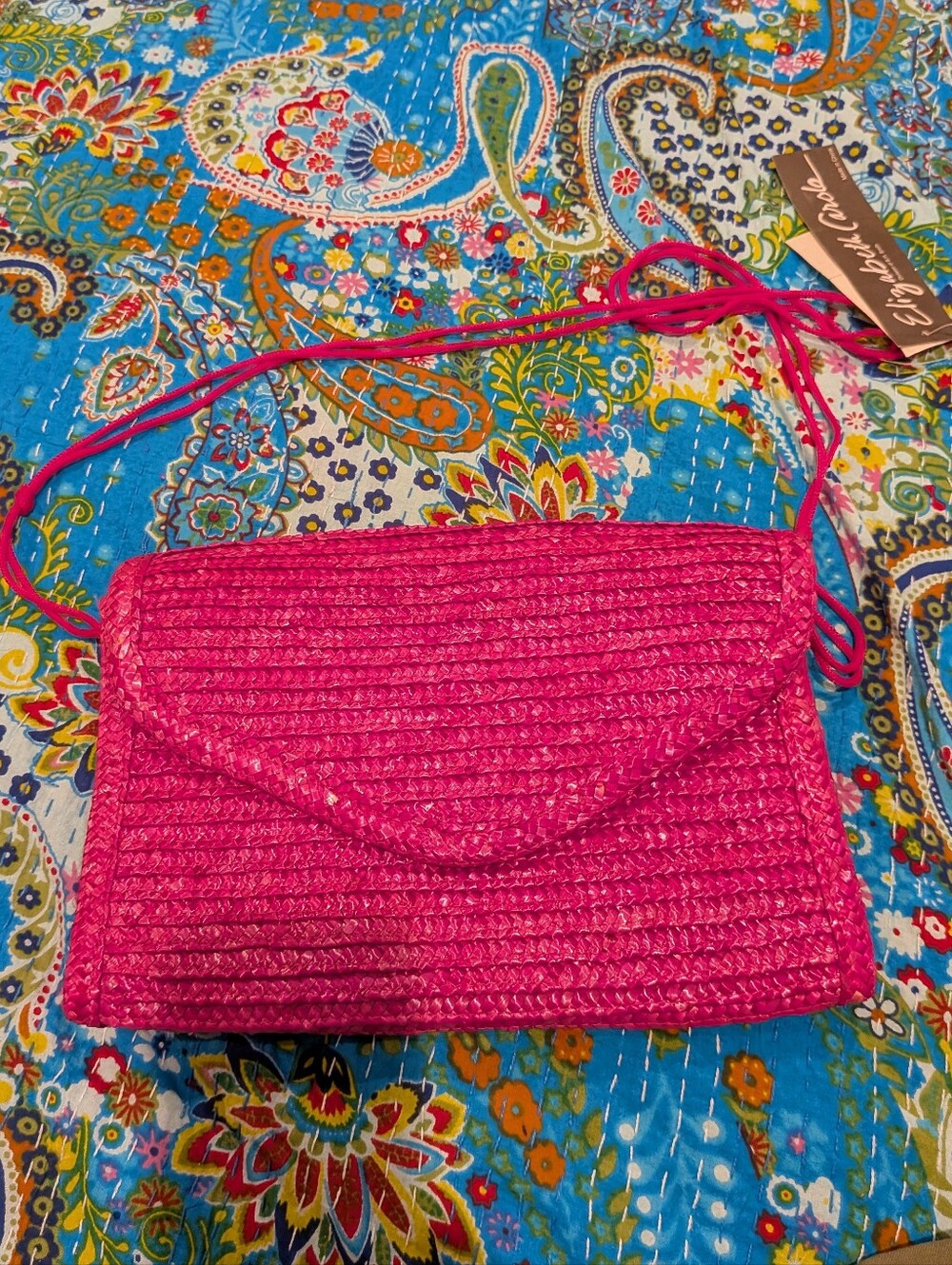 Vintage Hot Pink Straw Clutch W/Strap